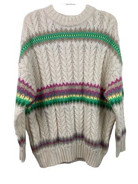 American Eagle Cable-Knit Fair Isle Sweater Multicolor Ribbed Womens Size S